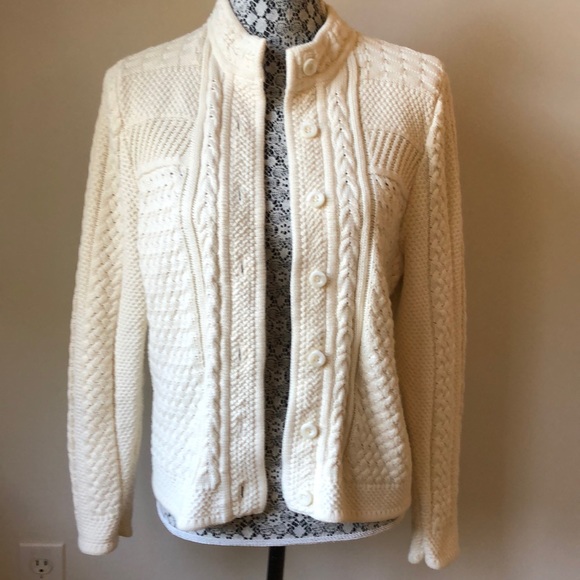 LL Bean cotton button up sweater cable and mixed stitch knit - Picture 1 of 9